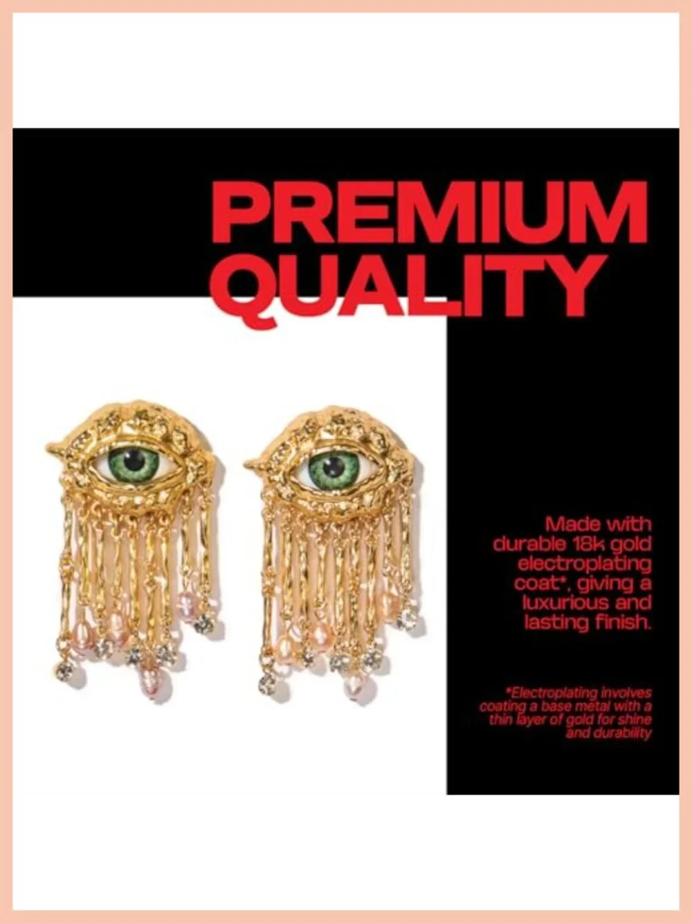 18K Gold Plated Evil Eye Earrings with Real Freshwater Pearls - Hypoallergenic